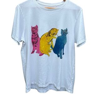 Uniqlo White T-Shirt with Colorful Cat Design